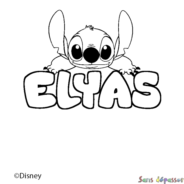 Coloriage pr&eacute;nom ELYAS - d&eacute;cor Stitch