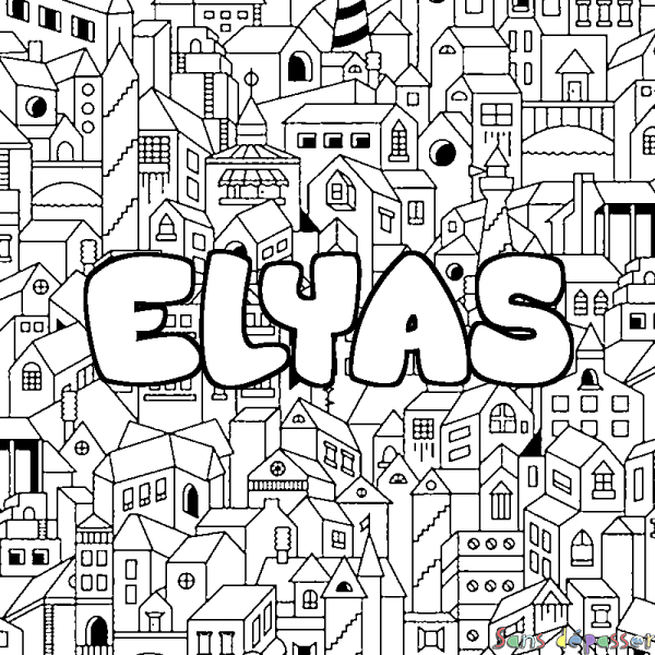 Coloriage prénom ELYAS - d&eacute;cor Ville