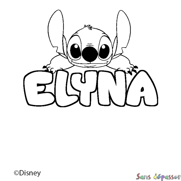 Coloriage pr&eacute;nom ELYNA - d&eacute;cor Stitch
