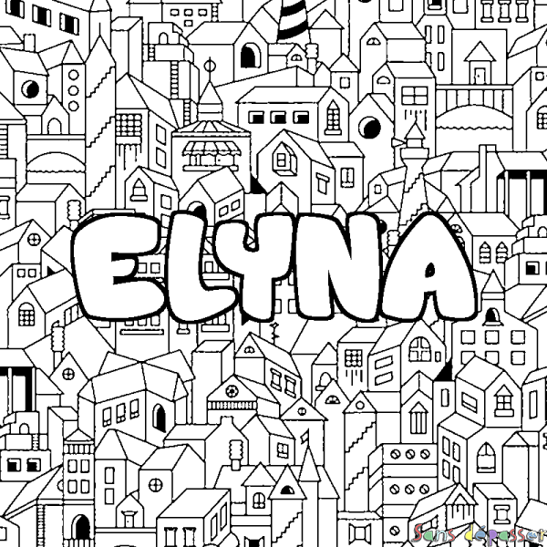 Coloriage prénom ELYNA - d&eacute;cor Ville