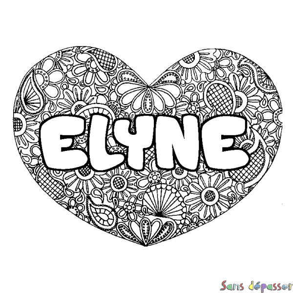 Coloriage prénom ELYNE - d&eacute;cor Mandala coeur