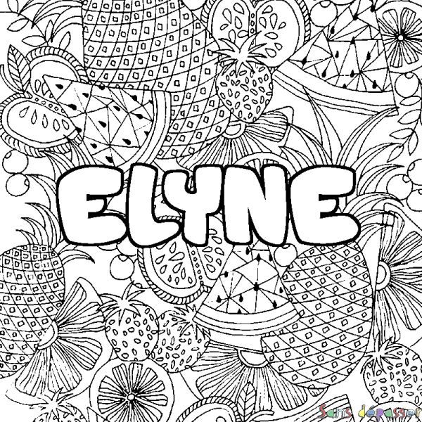 Coloriage prénom ELYNE - d&eacute;cor Mandala fruits