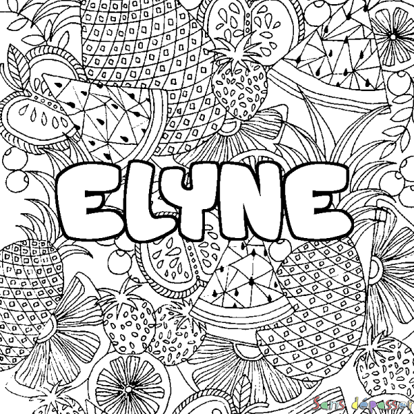 Coloriage pr&eacute;nom ELYNE - d&eacute;cor Mandala fruits