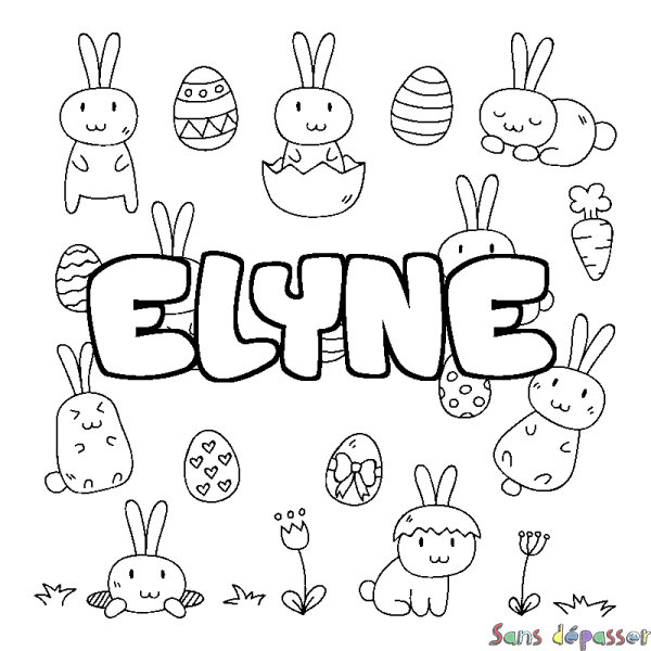 Coloriage pr&eacute;nom ELYNE - d&eacute;cor Paques