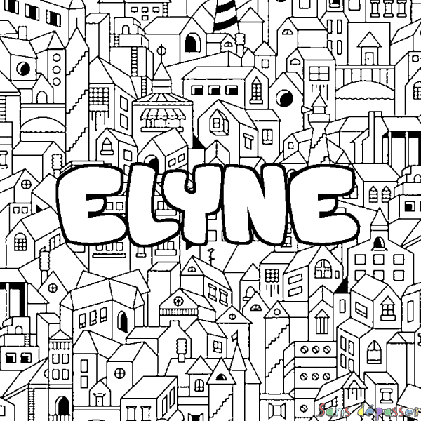 Coloriage prénom ELYNE - d&eacute;cor Ville