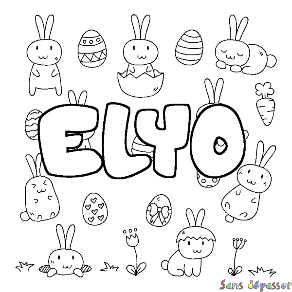 Coloriage pr&eacute;nom ELYO - d&eacute;cor Paques