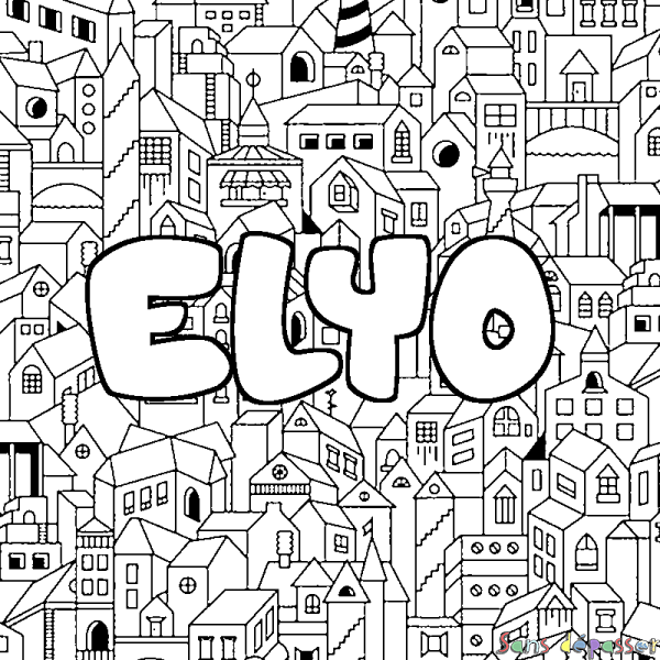 Coloriage prénom ELYO - d&eacute;cor Ville
