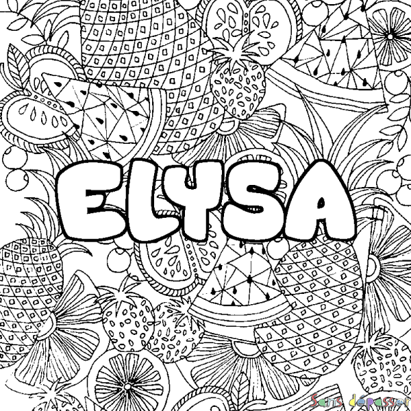 Coloriage prénom ELYSA - d&eacute;cor Mandala fruits