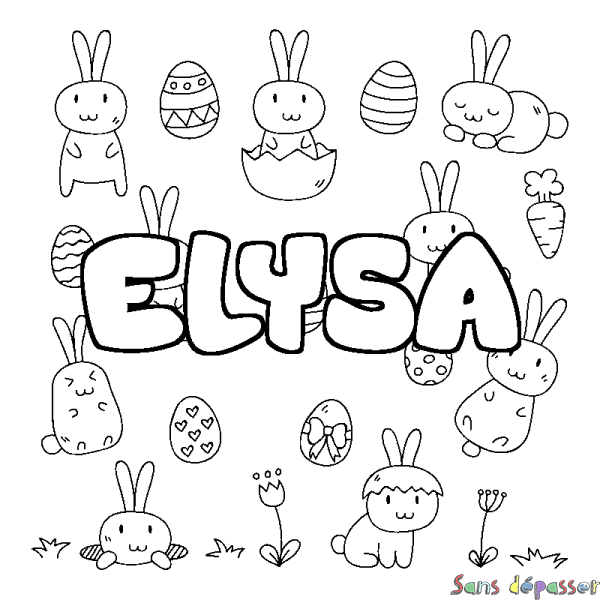 Coloriage pr&eacute;nom ELYSA - d&eacute;cor Paques