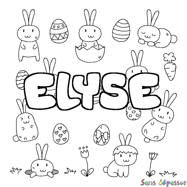 Coloriage pr&eacute;nom ELYSE - d&eacute;cor Paques