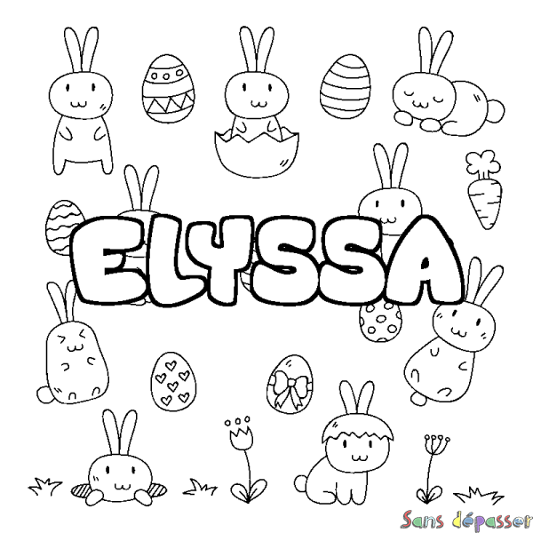 Coloriage pr&eacute;nom ELYSSA - d&eacute;cor Paques
