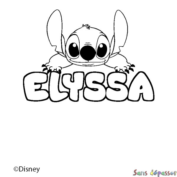Coloriage pr&eacute;nom ELYSSA - d&eacute;cor Stitch