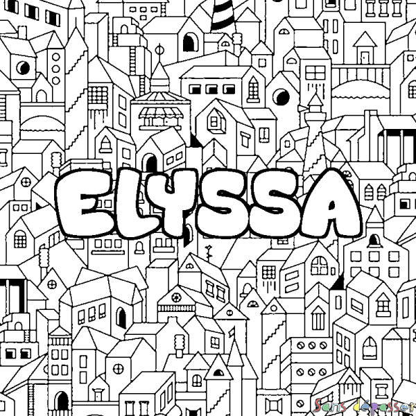 Coloriage prénom ELYSSA - d&eacute;cor Ville