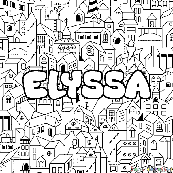 Coloriage pr&eacute;nom ELYSSA - d&eacute;cor Ville