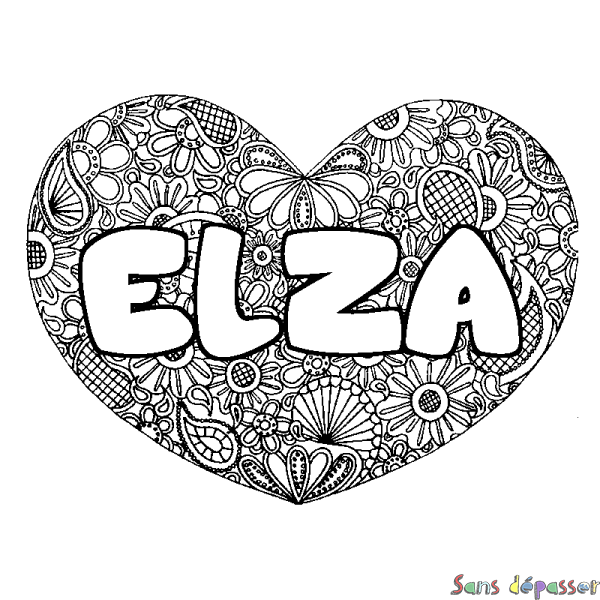Coloriage prénom ELZA - d&eacute;cor Mandala coeur