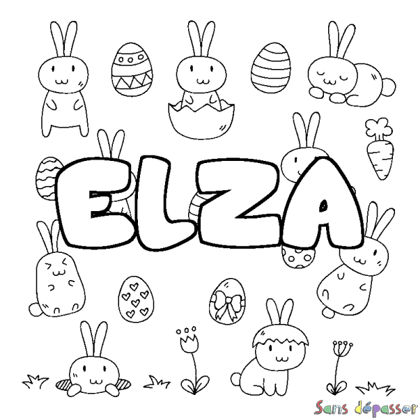 Coloriage pr&eacute;nom ELZA - d&eacute;cor Paques