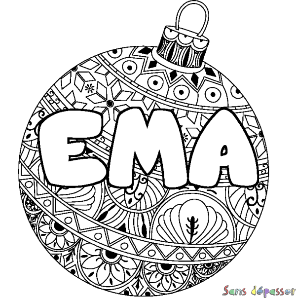 Coloriage prénom EMA - d&eacute;cor Boule de No&euml;l