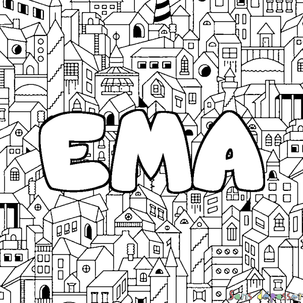 Coloriage prénom EMA - d&eacute;cor Ville