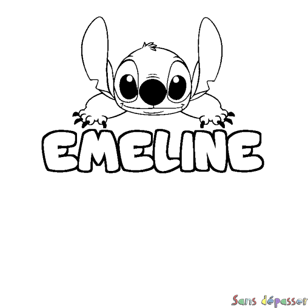 Coloriage prénom EMELINE - d&eacute;cor Stitch