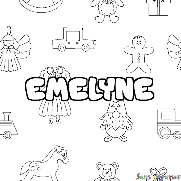 Coloriage prénom EMELYNE - d&eacute;cor Jouets