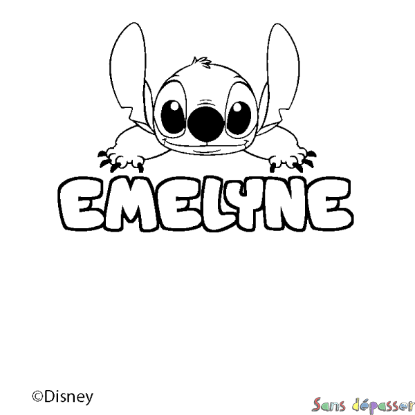 Coloriage pr&eacute;nom EMELYNE - d&eacute;cor Stitch