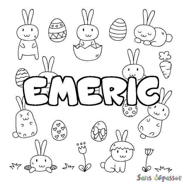 Coloriage pr&eacute;nom EMERIC - d&eacute;cor Paques
