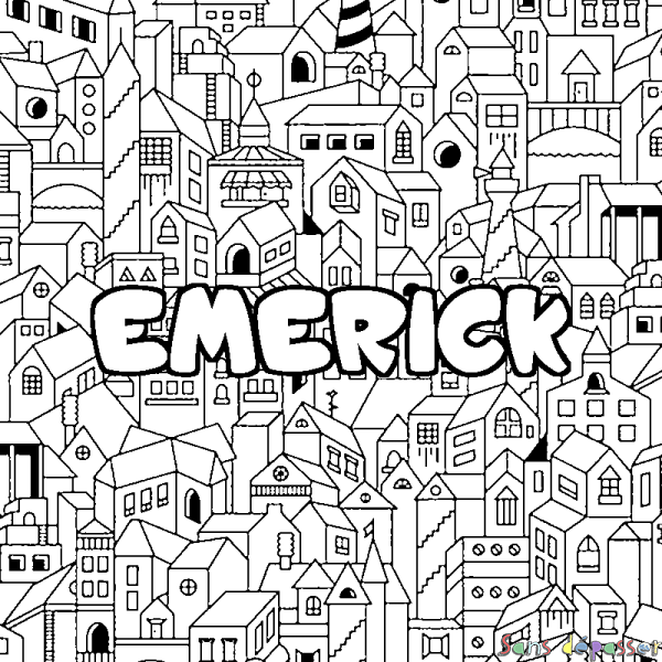 Coloriage prénom EMERICK - d&eacute;cor Ville