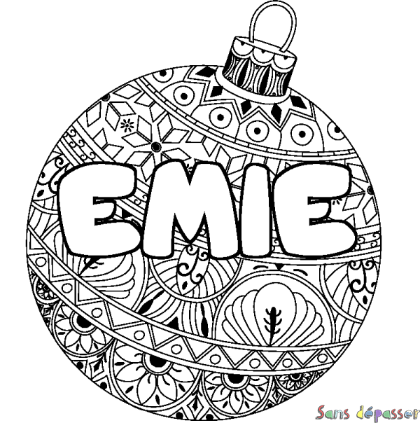 Coloriage prénom EMIE - d&eacute;cor Boule de No&euml;l