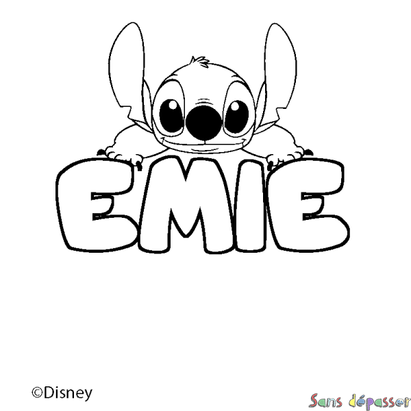 Coloriage pr&eacute;nom EMIE - d&eacute;cor Stitch