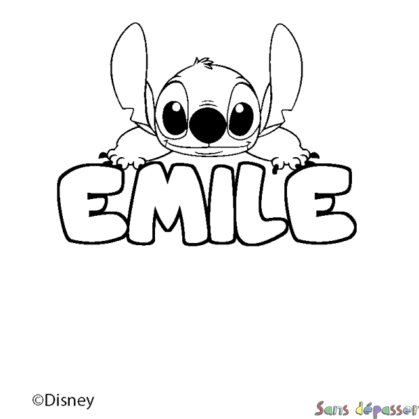 Coloriage pr&eacute;nom EMILE - d&eacute;cor Stitch