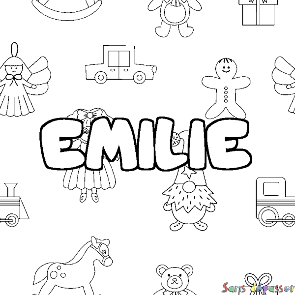 Coloriage prénom EMILIE - d&eacute;cor Jouets