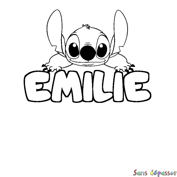 Coloriage prénom EMILIE - d&eacute;cor Stitch