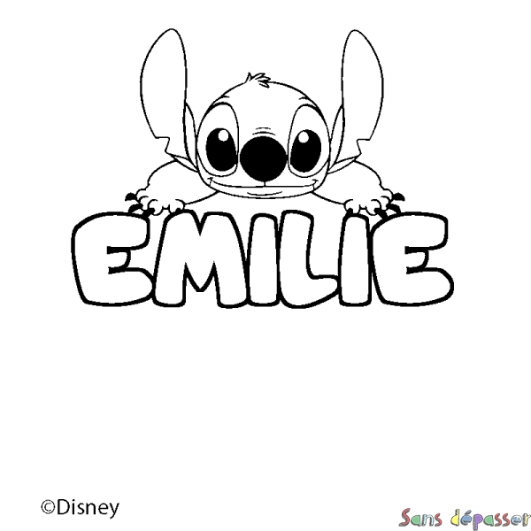 Coloriage pr&eacute;nom EMILIE - d&eacute;cor Stitch