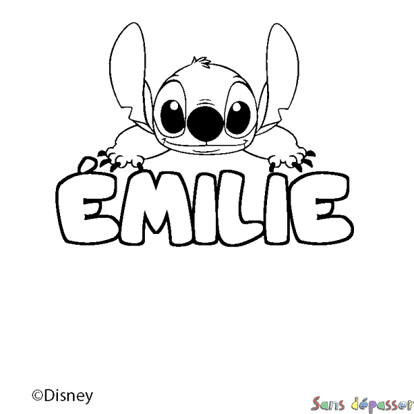 Coloriage pr&eacute;nom &Eacute;MILIE - d&eacute;cor Stitch