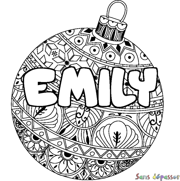 Coloriage prénom EMILY - d&eacute;cor Boule de No&euml;l