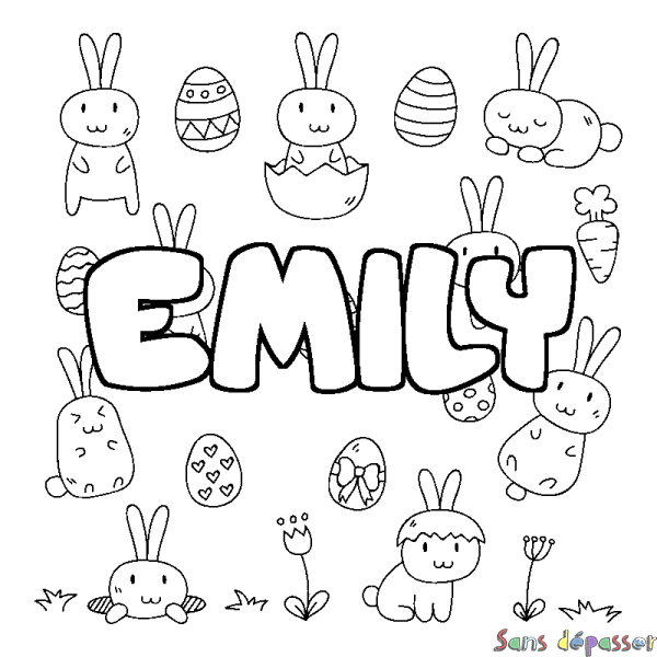 Coloriage prénom EMILY - d&eacute;cor Paques