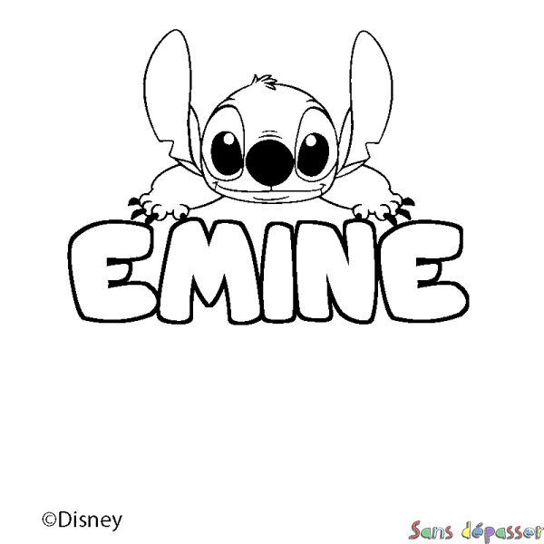 Coloriage pr&eacute;nom EMINE - d&eacute;cor Stitch