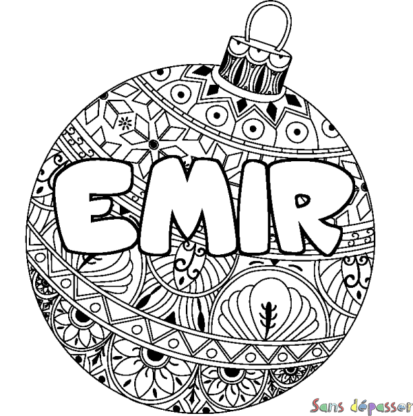 Coloriage prénom EMIR - d&eacute;cor Boule de No&euml;l