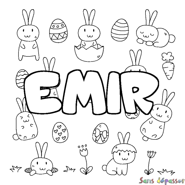 Coloriage prénom EMIR - d&eacute;cor Paques