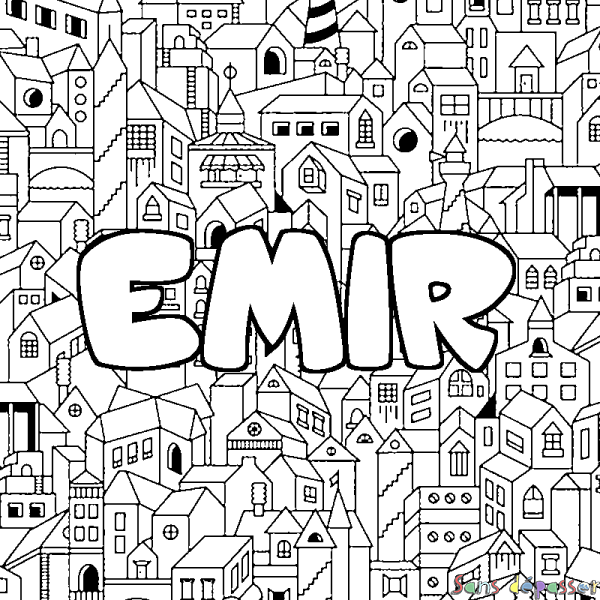 Coloriage prénom EMIR - d&eacute;cor Ville