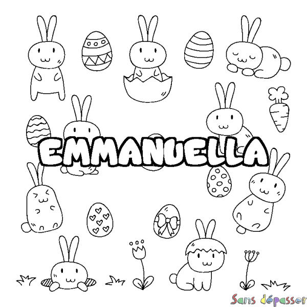 Coloriage pr&eacute;nom EMMANUELLA - d&eacute;cor Paques