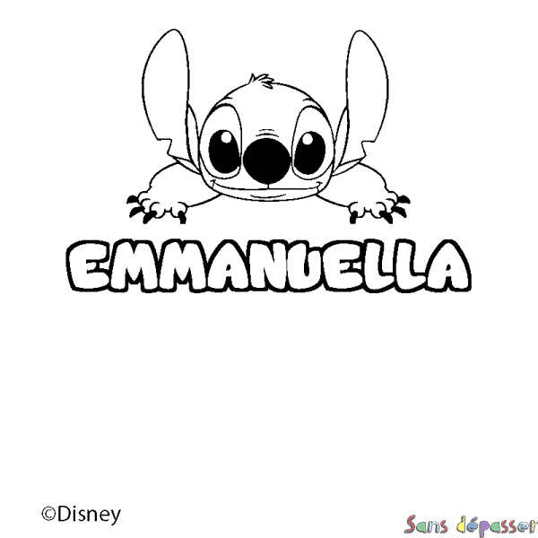 Coloriage pr&eacute;nom EMMANUELLA - d&eacute;cor Stitch