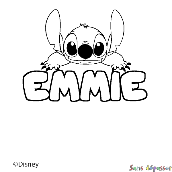 Coloriage pr&eacute;nom EMMIE - d&eacute;cor Stitch