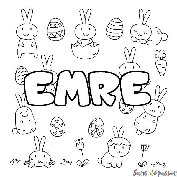 Coloriage pr&eacute;nom EMRE - d&eacute;cor Paques