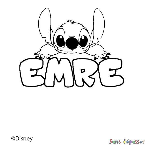 Coloriage pr&eacute;nom EMRE - d&eacute;cor Stitch