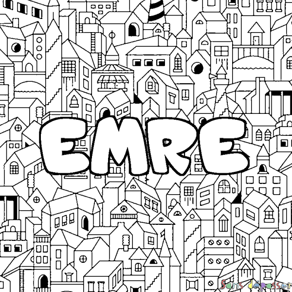 Coloriage prénom EMRE - d&eacute;cor Ville