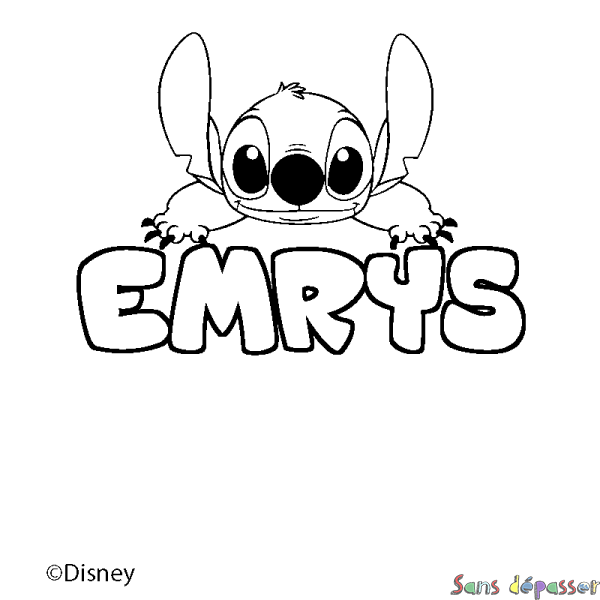 Coloriage pr&eacute;nom EMRYS - d&eacute;cor Stitch
