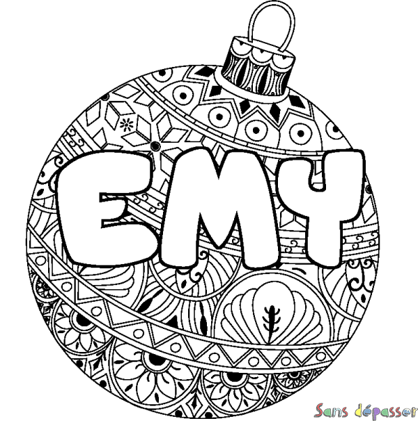 Coloriage prénom EMY - d&eacute;cor Boule de No&euml;l
