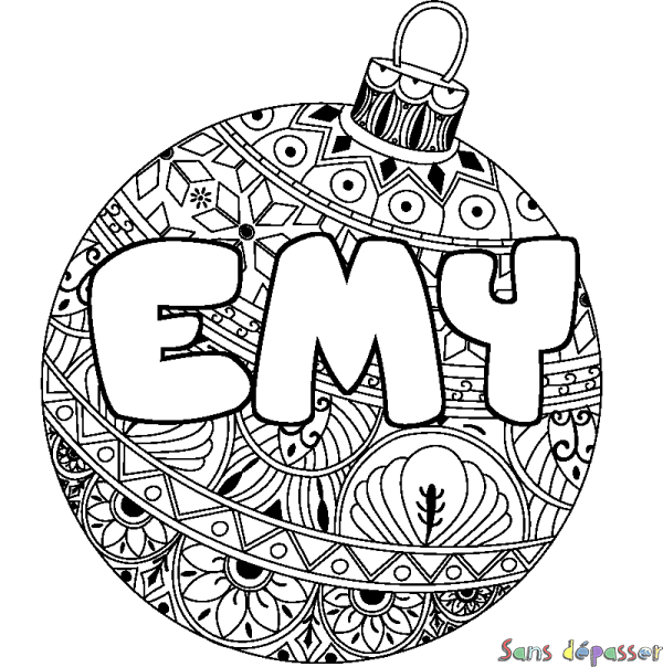 Coloriage pr&eacute;nom EMY - d&eacute;cor Boule de No&euml;l