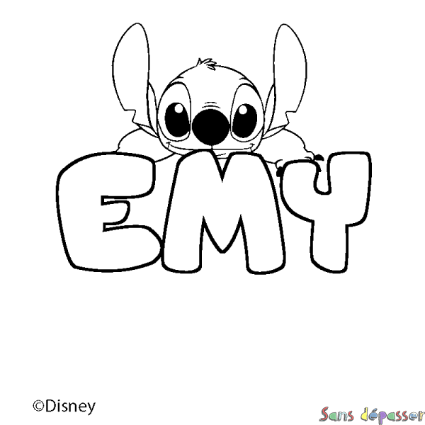 Coloriage pr&eacute;nom EMY - d&eacute;cor Stitch